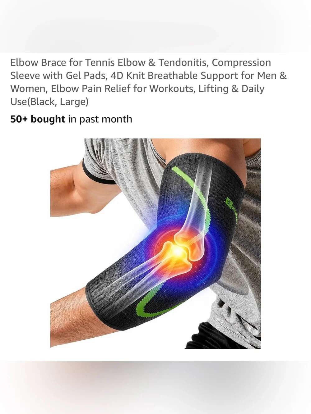 Elbow brace Compression Sleeve with Gel Support - Black size Large NEW
